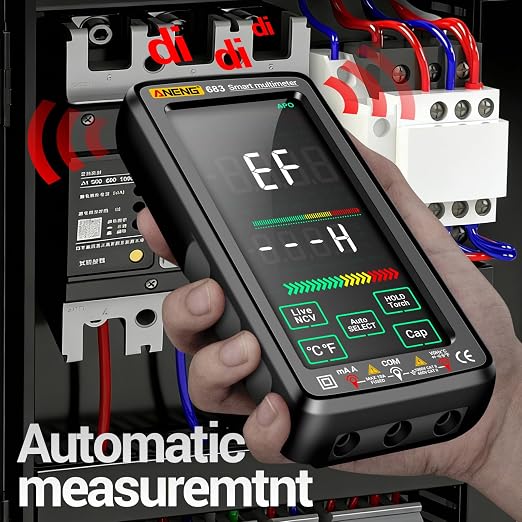 Smart Multimeter, Smart Digital multimeter Tester with Touch Screen 6000 Counts Auto Ranging Rechargeable multimeter A Reverse Display NCV Tester with Flashlight for Electricians,DIY (Black)