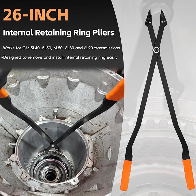 1489-26" Internal Retaining Ring Pliers with Straight Tips, Large Snap Ring Pliers for GM 5L40, 5L50, 6L50, 6L80 and 6L90 Transmissions, Heavy-duty Transmission Snap Ring Removal Pliers