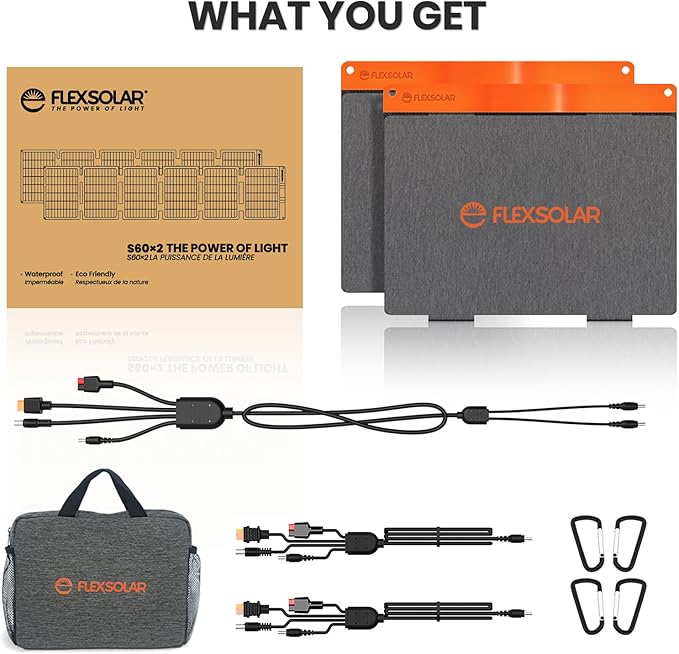 FlexSolar 2PCS 60W Portable Solar Panels Chargers with PD3.0 USB-C,QC3.0 USB-A and DC Outputs Foldable IP67 Waterproof Power Emergency Camping for Small Power Station Generator,Phones, Power Banks