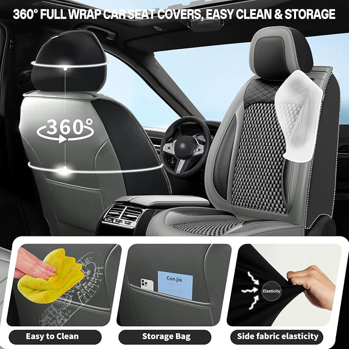 Fit Rogue Ice Silk Cooling Car Seat Covers for Nissan Rogue 2015-2025 2026, Breathable Seat Protector, Anti-Slip & Scratch-Resistant，Sweatproof Auto Cushion Covers（5 Seats, Gray）