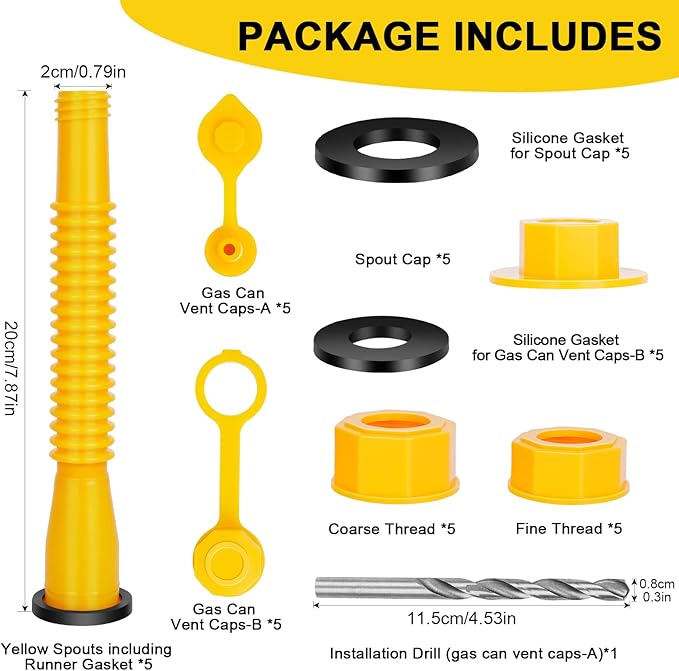 Godboy Gas Can Spout Replacement, Gas Can Nozzle, (5 Kit-Yellow) Flexible Pour Nozzle Suitable for Most 1/2/5/10 Gal Oil Cans, Fuel Can Spout Replacement