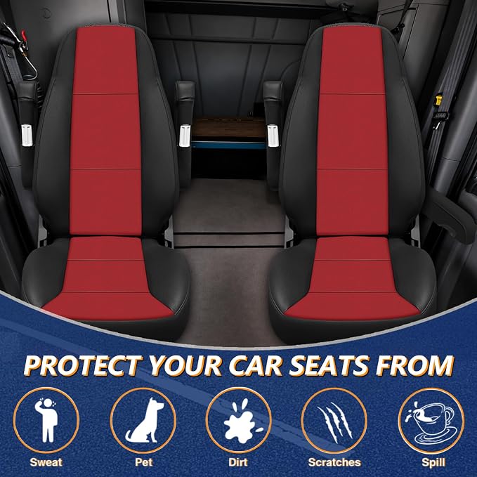 Seat Cover Fits for Peterbilt Model 579, 579EV, 589, 567 | Leather Seat Cover (High Back) with Long Armrest 17in Cover for Semi Truck Driver/Passenger Side