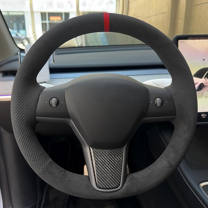 MEWANT Hand Sewn 9002 Athsuede Steering Wheel Cover for Tesla Model Y 2020-2023 Tesla Model 3 2023 Model Y Accessory