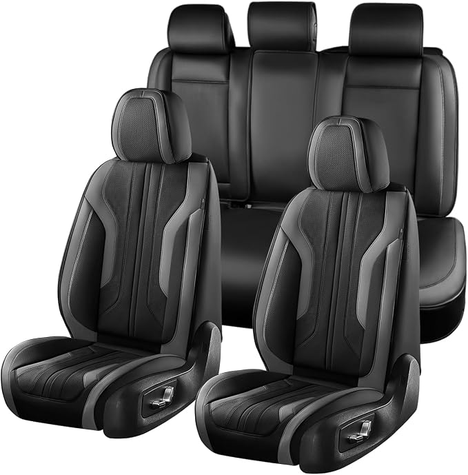 Coverado Car Seat Covers Full Set, Seat Covers for Cars, Front Seat Covers and Back Seat Cover Waterproof Leather Automotive Seat Cover, Universal Car Interior Protectors Cushion for Most Cars