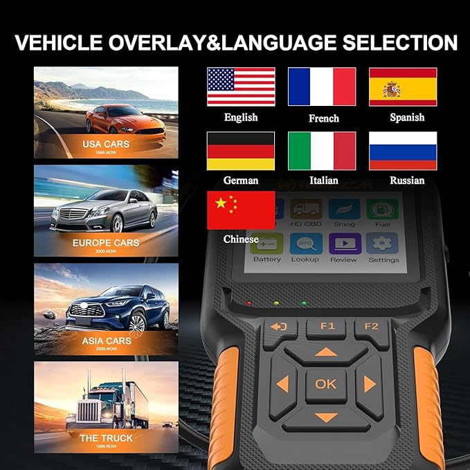Heavy Duty Truck Scanner NC601, Diesel Diagnostic Scan Tool & Code Reader for Cummins, Freightliner, Detroit, Volvo, Paccar, 2 in 1 Truck & Car Engine Code Reader/OBD2 Scanner