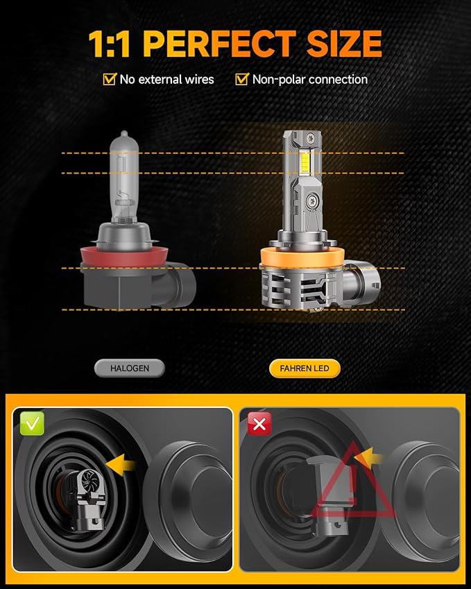 FAHREN H11 9005 Light Bulbs Combo, 110000LM 11X Super Bright H9 H8 HB3 Off-Road Use or Fog Light Bulbs, 6500k White Non-Polarity Plug and Play, Pack of 4