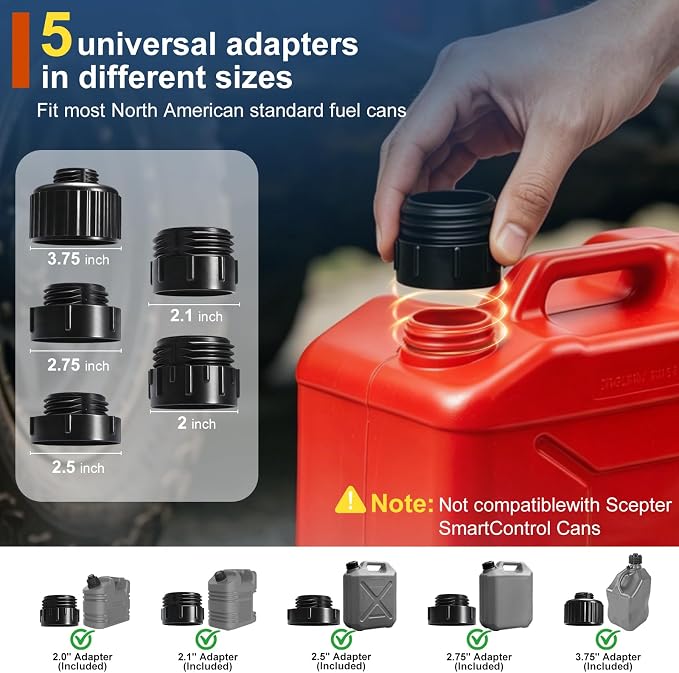 5.5 GPM Cordless Fuel Transfer Pump with Auto Shut-Off & Beep Alert, 57"Hose & 5Adapters, Compatible with DeWalt 20V & Milwaukee 18V Batteries, Portable Gas Can Pump for Gasoline andDiesel (Bare Tool)
