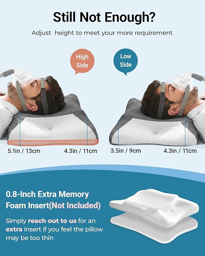 Elviros CPAP Pillow for Side Sleeping, HSA/FSA Sleep Apnea Memory Foam Pillow for All CPAP Masks Users to Reduce Air Leaks & Masks Pressure, Adjustable Height with Cooling Breathable Cover