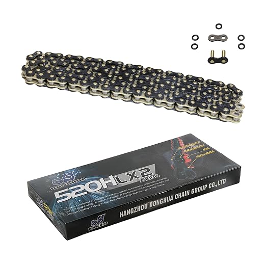 DONGHUA (520HLX2) high Strength Sealed 520 X-Ring Chain 120 Links with Connecting Link (Black and Gold)