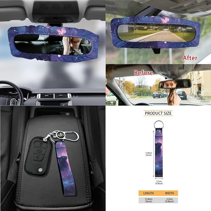 Star Cat Print Car Interior Cover Full Set of 15 for Women High Back Bucket Seat Covers for Car Front and Rear Seats with Accessories for Truck Sedan SUV, Easy to Install