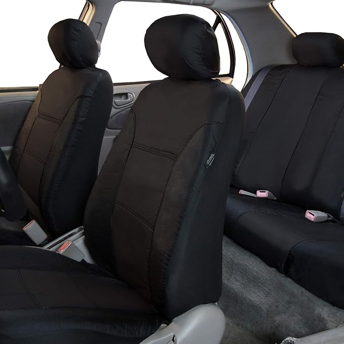 FH Group FB065115 + F11306 Classic Khaki Seat Covers (Black) Full Set – Universal Fit for Cars Trucks & SUVs