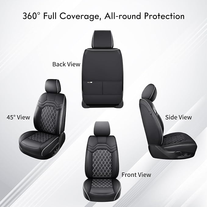 Huidasource for Jeep Wrangler JK Front Seat Covers 2007-2017, 2Pcs Front Seat Protector for Wrangler JK 2 Door/4 Door Willys Rubicon Sahara, Come with Console Cover(Front Pair/Black&White)