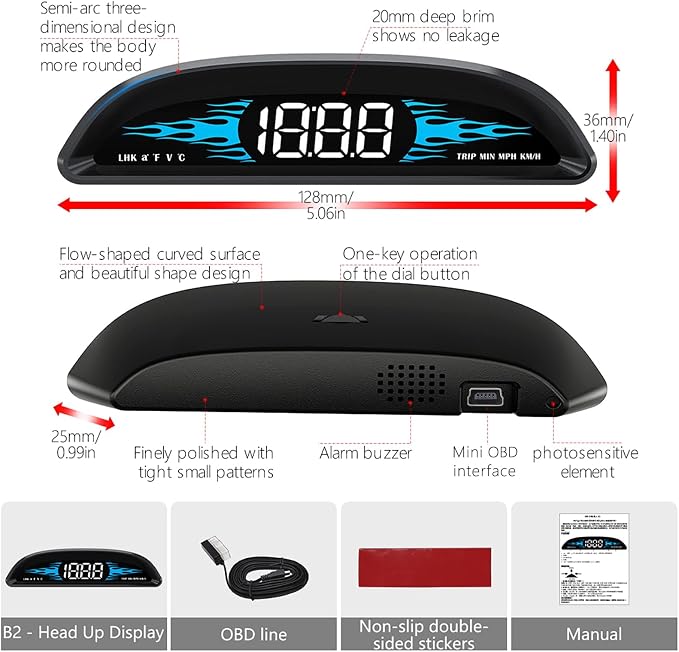 OBD2 Gauge Display,Head Up Display for Cars,Speedometer for Car with Speed Water Temperature Voltage Fuel Consumption Speeding Alert Fatigue Driving Alert,Speedometer Fits Most Post-2009 Models