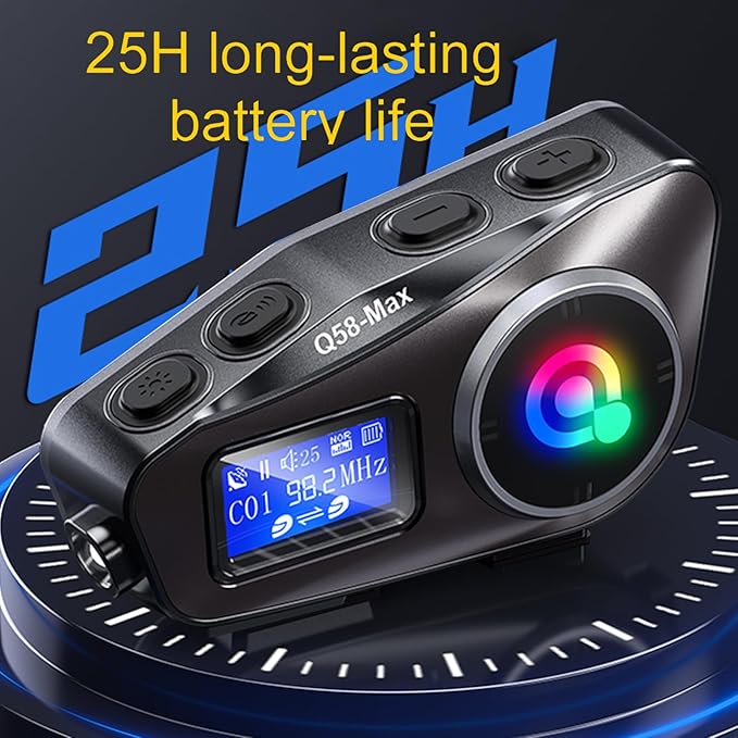 Motorcycle Bluetooth Headset with 500M Intercom, Dual BT5.3 Chip, IPX6 Waterproof, AI Voice Control, LCD Display, 300H Standby, 25H Talk Time, Compatible with Android/iOS Helmet Comm System