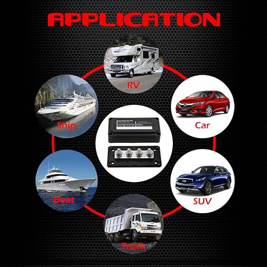 4 x M8 (5/16") Studs Power Distribution Block Bus Bar 12V, Ampper Waterproof HD 200A Marine BusBar Battery Distribution Block W/Cover for Auto Boat Solar (Black)