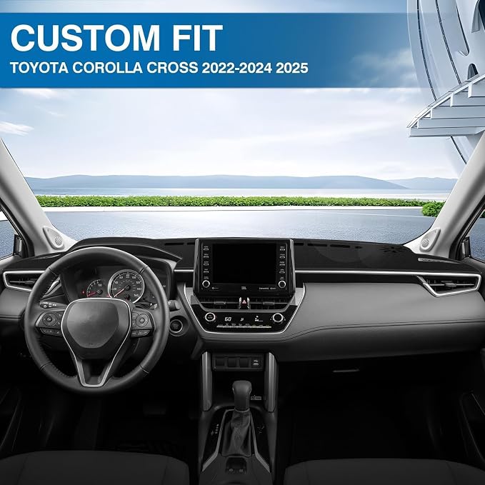 KUST Black Dash Cover for Toyota Corolla Cross 2022 2023 2024 2025 2026 (NOT fit Toyota Corolla) Polyester Dashboard Cover Non-Slip Interior Accessories for Corolla Cross No Glare