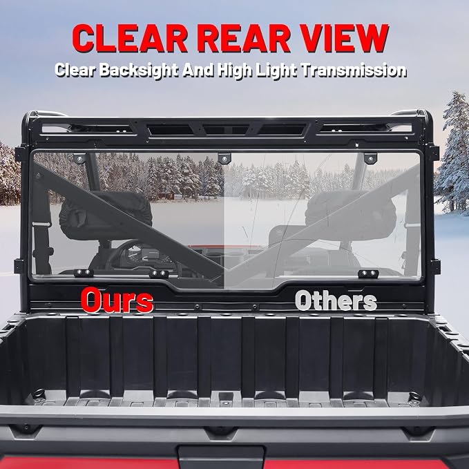 StarknightMT Ranger Rear Windshield Compatible with Polaris Ranger XP 1000/Crew 2017-2026 Ranger 1000/Crew 2020-2026 Smoke Tinted Ranger 1000 Back Window PC Windscreen