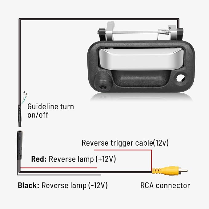 RED WOLF Chrome Tailgate Handle Reverse Backup Camera Fit for 2004-2016 Ford F150 F250 F350 F450 F550 Explorer Lincoln Car Rear View Camera Replace 8L3Z-9943400-AC RCA Connector Optional Guideline
