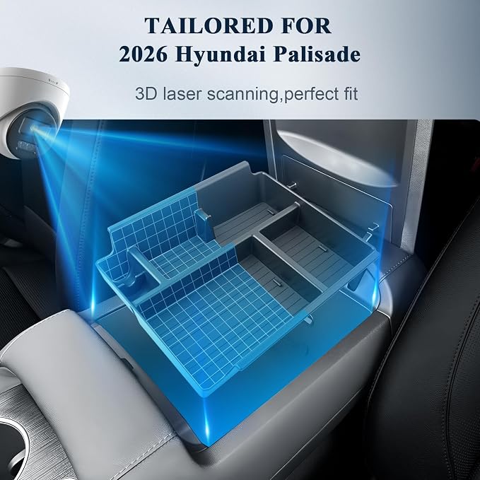 BIBIBO 2Pack for 2026 Hyundai Palisade Center Console Organizer 2026 Hyundai Palisade (SE,SEL,SEL Convenience, SEL Premium, XRT Pro, Limited)Console Tray+Cup Holder Mat Organizer(Not for Calligraphy)