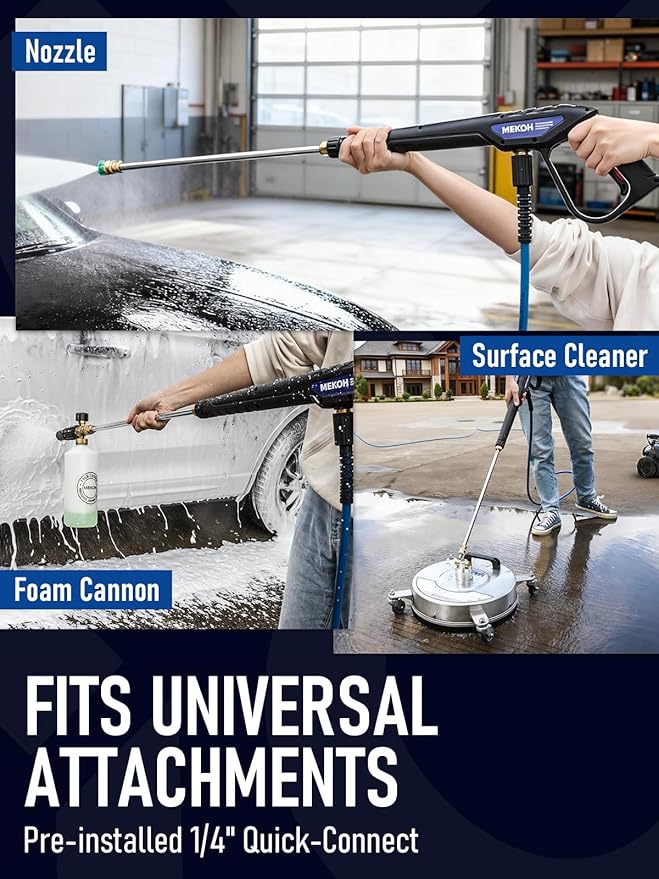 MEKOH Universal Pressure Washer Gun with Stainless Extension, Replacement Power Washer Wand fits Ryobi, Greenworks, Simpson, Dewalt, Featured M22-14 Fitting & 1/4” Quick Connect for Car Wash, 3600 PSI