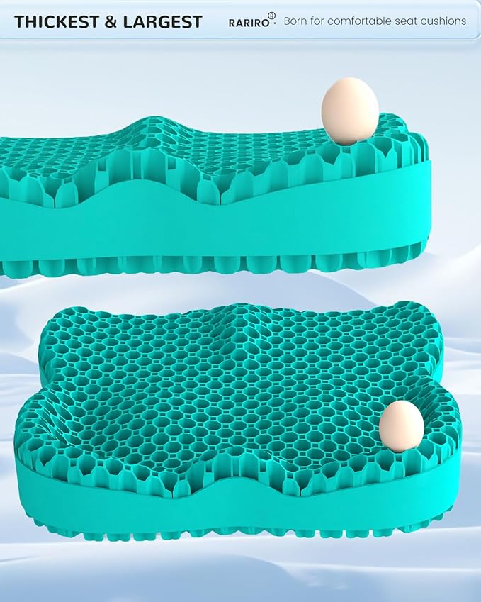 Enlarged 19.7" Gel Seat Cushion, Egg Gel Chair Pads for Wheelchair Pressure Coccyx Sciatica Pain Relief, Cooling Desk Seat Cushion for Kayak, Car, Office Chair Long Sitting[Green]
