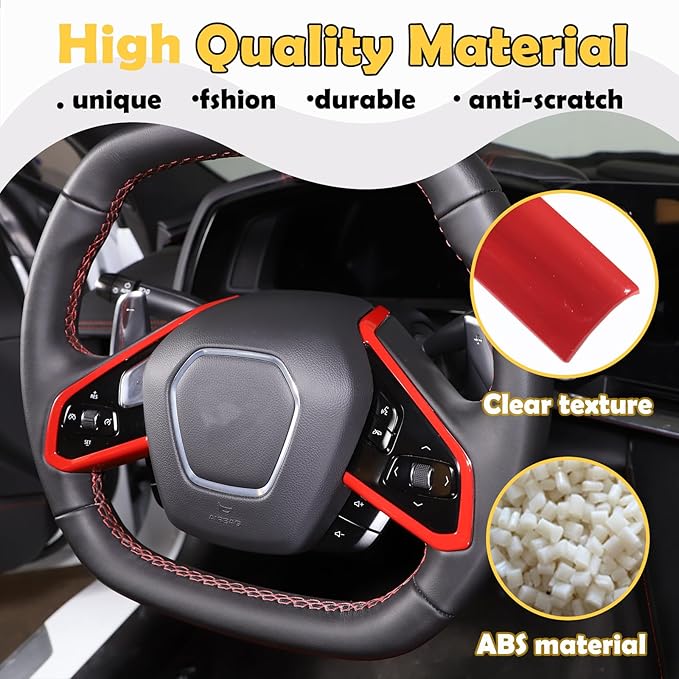 Steering Wheel Button Cover Compatible with Chevrolet Corvette C8 2020-2023, Steering Wheel Frame Trim, Car Steering Wheel Panel Protection Frame Molding Sticker (ABS-Sports red)