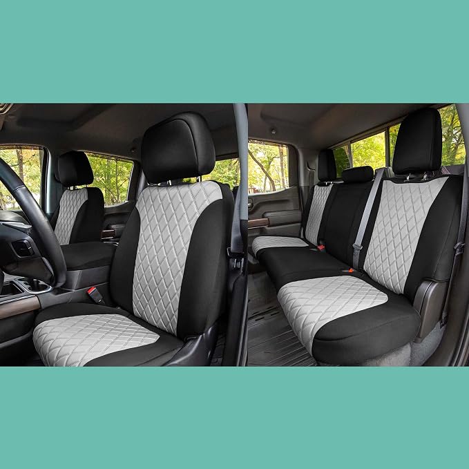 FH Group Custom Fit Car Seat Covers Specifically Made for 2019-2023 GMC Sierra 1500 2500HD 3500HD SLT AT4 Denali - Ultraflex Neoprene Water Resistant Automotive Seat Covers - Full Set Gray