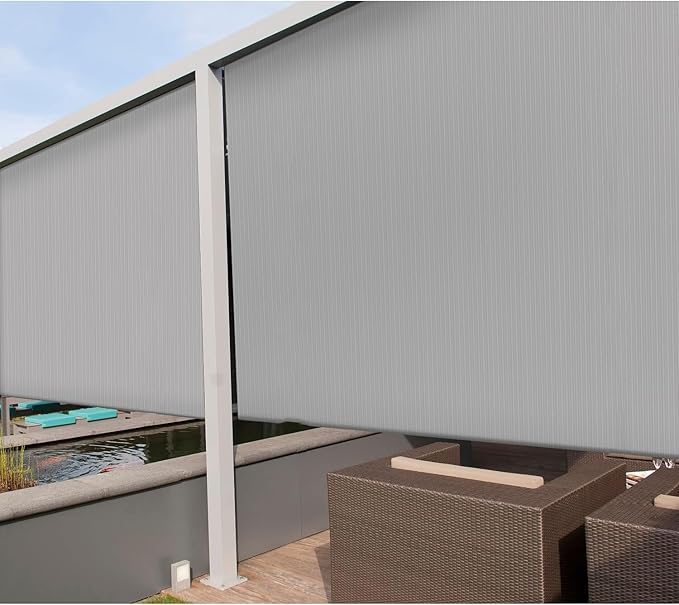 Coarbor Outdoor Roll up Shades Blinds for Porch Patio Shade E x terior Roller Window Shade Privacy Shade Screen for Deck Pergola Gazebo 5'W x 9'L Light Grey