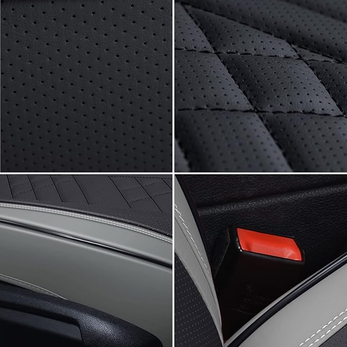 GXT Deluxe Faux Leather Full Coverage Car Seat Cover Anti-Slip Universal Fits for Sedans SUV Pick-up Truck with Headrests,Interior Accessories(Grey and Black)