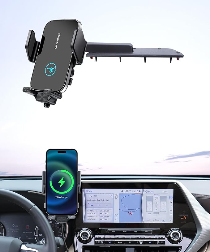 15W Wireless Fast Charger for Toyota Highlander/Hybrid 2020-2026 Accessories 8/12.3-inch Screen Fixed Clip, Auto Accessories Navigation Bracket, Interior Decoration Mobile Phone Mount