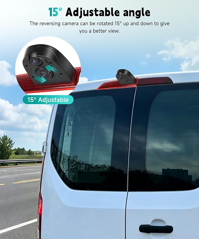 Dual Lens Brake Light Backup Camera for Ford Transit 2012-2015, High Mount Third Brake Light Rear View Camera, OEM Replacement Reverse Parking Camera with Night Vision, Wide Angle, IP67 Waterproof