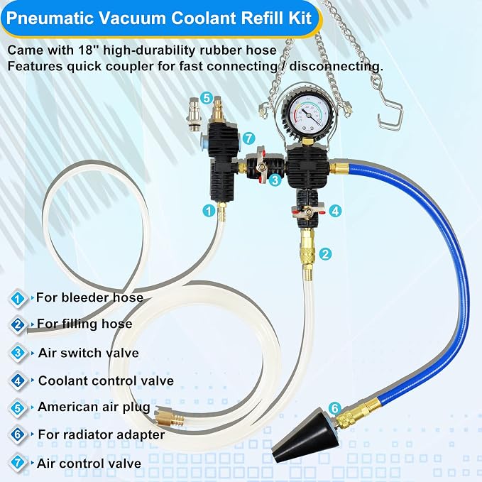 JoyFans Coolant Pressure Tester Kit, Cooling System Coolant Vacuum Refill Kit Automotive Tools Works on Radiator Leak Test & Coolant Fill Purge Service for Cars Trucks Airlift