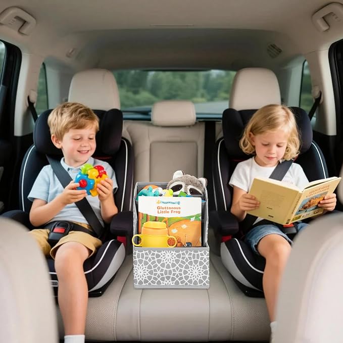 12 Pack Car Seat Organizer with Metal-Reinforced Cup Holders, 12 Storage Compartments Backseat Car Organizer, Travel Essentials for Kids Toys & Snacks, Non-Slip Seat Storage for SUV, Truck, Print