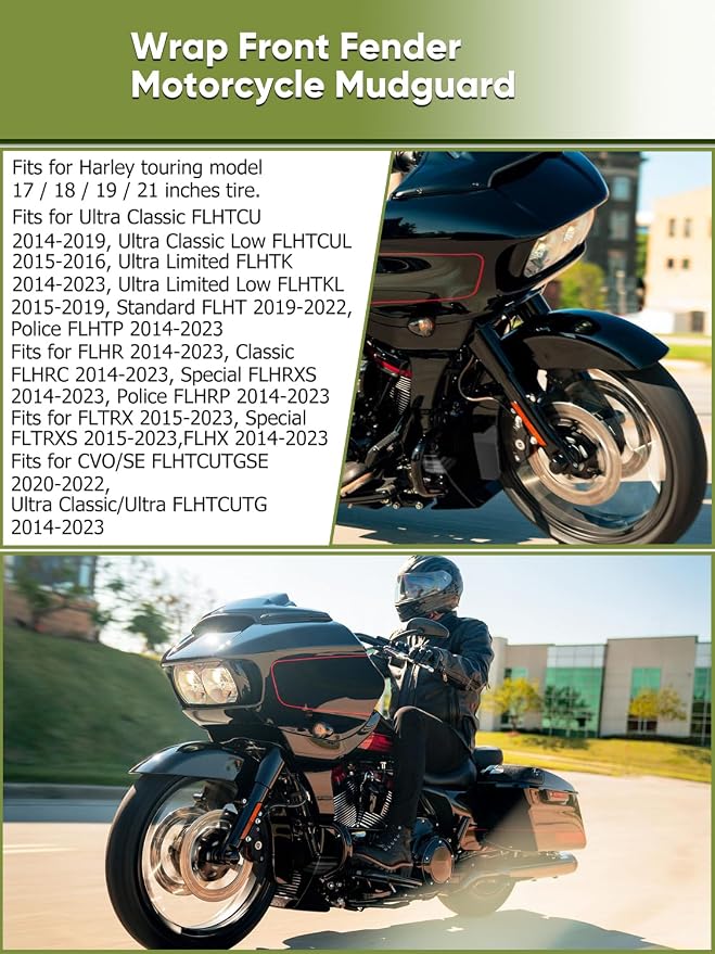 Front Fender for Harley Touring Street Glide 2014-2026 Road Glide 2015-2026 | Custom Fit Steel Wrap Around Fender, Fits 17 18 19 21 Inch Wheels, Protects from Road Debris for long highway touring comfort