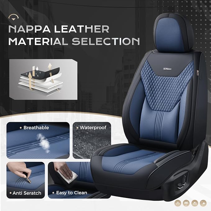 Coverado Car Seat Covers with Lumbar Support, Front Covers for Cars, Universal Automotive Seat Cover, Waterproof, Leather Car Seat Cushion, Interior Seat Protectors for Most Cars