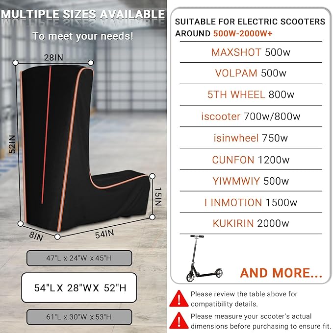 Electric Scooter Cover, 360° Full Coverage Universal Outdoor Waterproof Dustproof Sun Protection Scooter Storage Cover, Fit for 500W to 2000W E-Scooters, All Season (54" L x 28" W x 52" H)