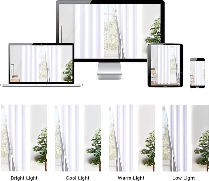 XWZO White 100% Blackout Curtains - Heat and Full Light Blocking Drapes with Black Liner for Bedroom/Laundry Room, Grommet Top Window Panels with Tiebacks, White, W52 x L72, Set of 2
