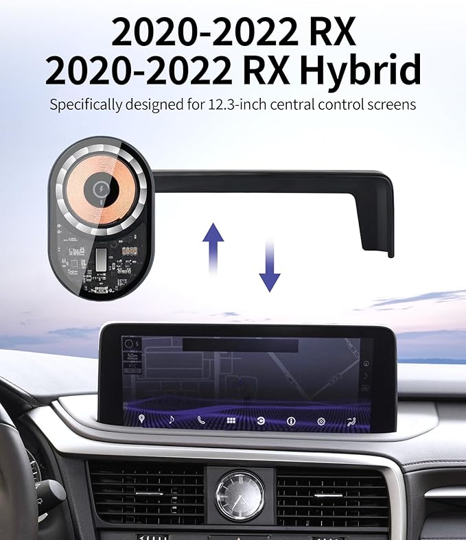 Wireless Charging Car Phone Holder for Lexus RX/RX Hybrid 2020-2022, 12.3" Screen Fixed Clip, 360° Rotation Car Phone Mount Compatible with MagSafe