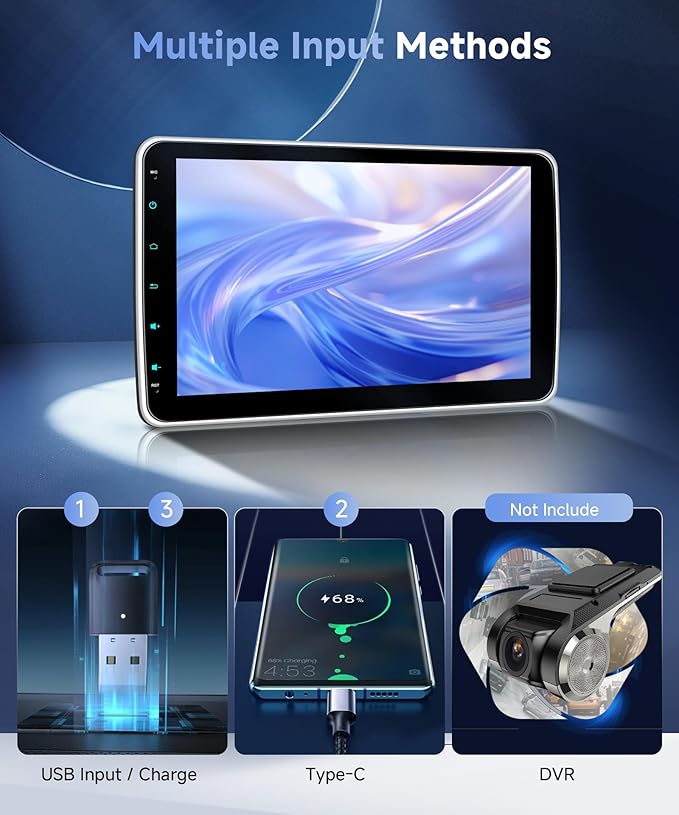 Single Din Car Stereo with Wireless A-pple Carplay Android Auto You-Tube, 10" IPS Touch Screen Car Radio 1 Din with Backup Camera Car Audio Receiver Support Mirror Link BT FM USB EQ SWC
