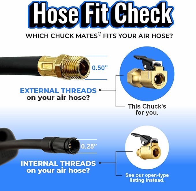 Chuck Mates Premium 1/4" NPT Quick-Connect Tire Inflator Chuck with SimpleSeal - Closed-Type (2 Pack)