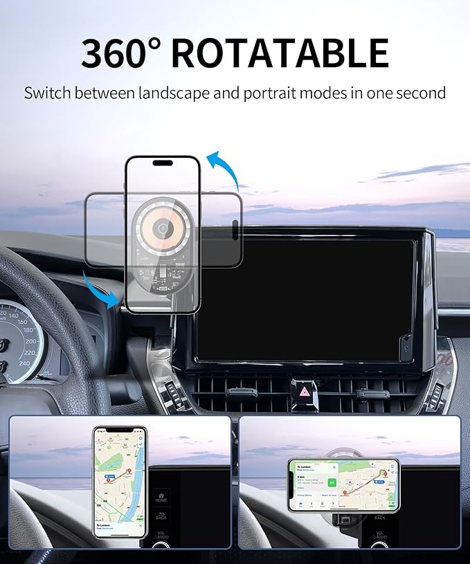 Wireless Charging Car Phone Holder for Toyota Corolla/Hybrid 2020-2026 / Corolla Cross 2022-2026, 8" Screen Fixed Clip, 360° Rotation Car Phone Mount Compatible with MagSafe