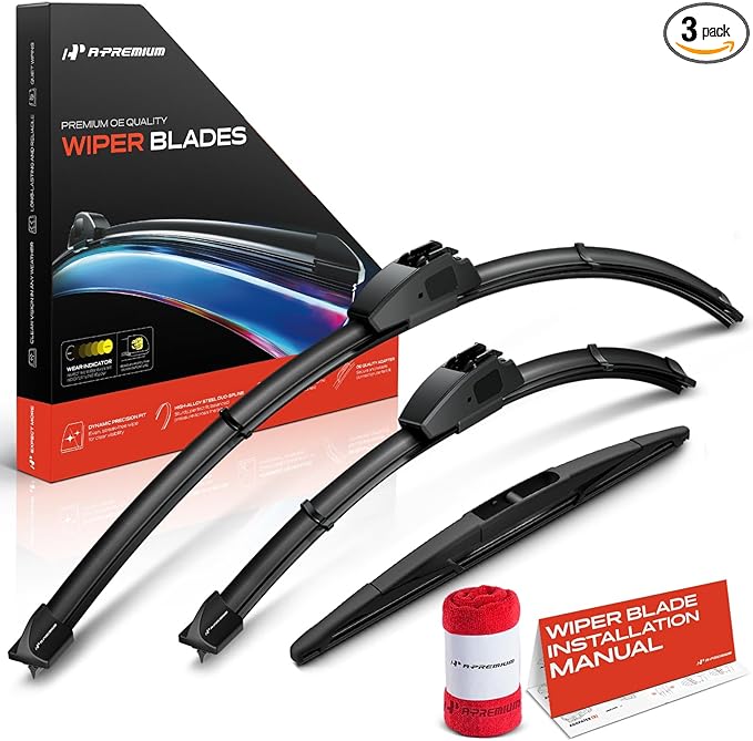 A-Premium 26"/16"/12" Windshield Wiper Blades Compatible with Nissan Murano 2009-2014 - Front Rear Wipers Blade Set for Hook/RL3 Arm Connector, with Wear Indicator & Towel (Pack of 3)