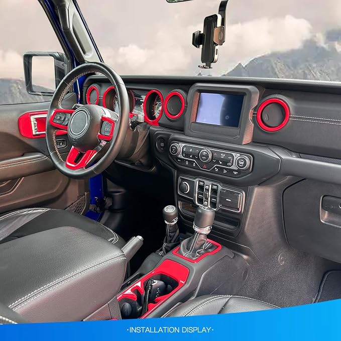 Barong for Jeep Wrangler JL JLU Gladiator JT 2018-2023 Accessories Interior Decoration Steering Wheel Gear Cup Holder Door Panel AC Air Vent Reading Light Cover 23PCS Full Set (Red)