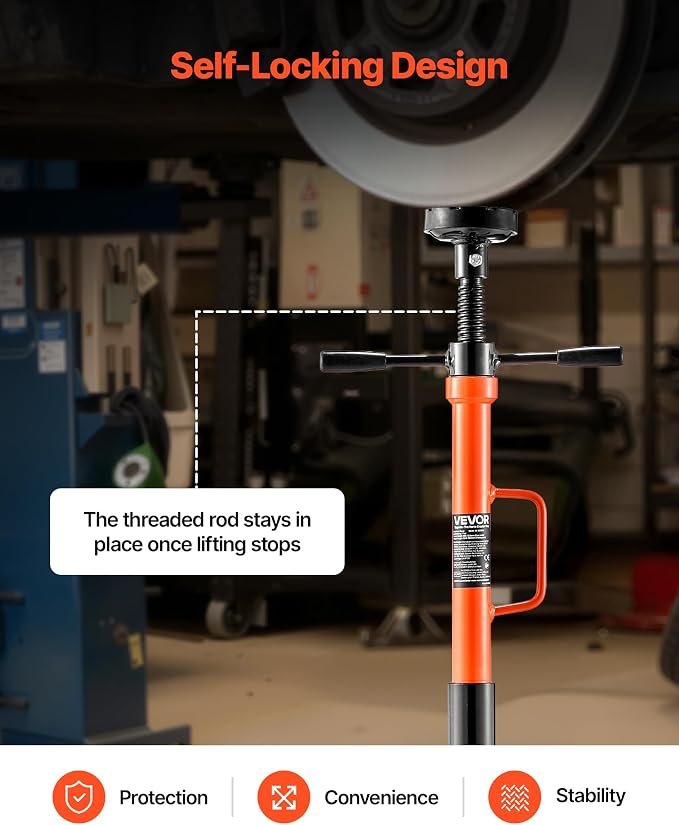 VEVOR Underhoist Support Stand, 1 Ton (2204 lbs) Capacity Under Hoist Jack Stand with Handle, Adjustable Height, Bearing Mounted Spin Handle, Self-Locking Threaded Screw, Support Vehicle Components