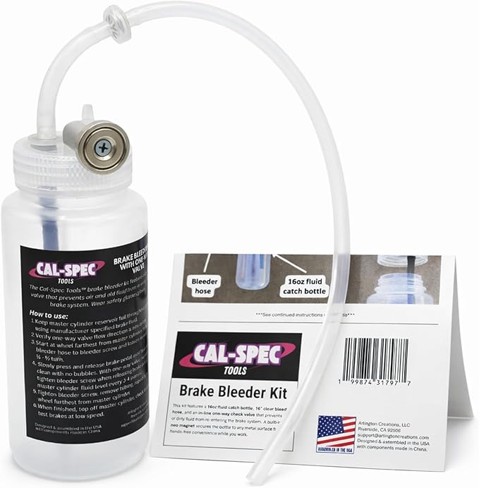 Brake Bleeder Kit - One-Way Check Valve, Magnet Mount, 16oz Catch Bottle, 16” Hose