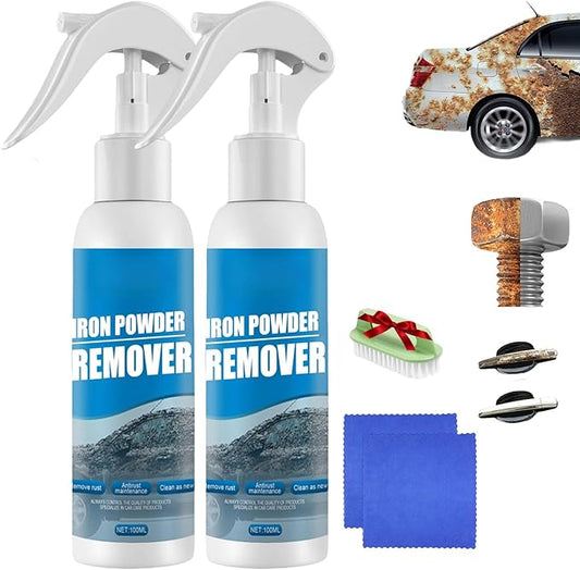Iron Powder Remover Spray, Portable Heavy Duty Rust Remover for Metal Sprays Fast-Acting Oxidation Remover, Multi-functional Quick-Acting Rust Removal Spray for Metal, Bikes, Tools, Furniture (2pcs)
