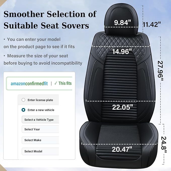 Coverado Car Seat Covers Full Set, Leather Seat Covers for Cars, Waterproof Front and Rear Automotive Seat Cover Car Accessories Universal Fit for Most Cars SUV Trucks(Black)