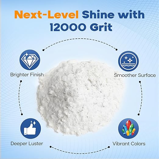 12000 Grit Rock Tumbler Polish – Aluminum Oxide Final Stage (Step 5), Ultra Fine Polishing Powder for Mirror Finish & High Gloss Shine, for Rocks, Gems & Glass, Compatible with All Rock Tumblers, 1 LB