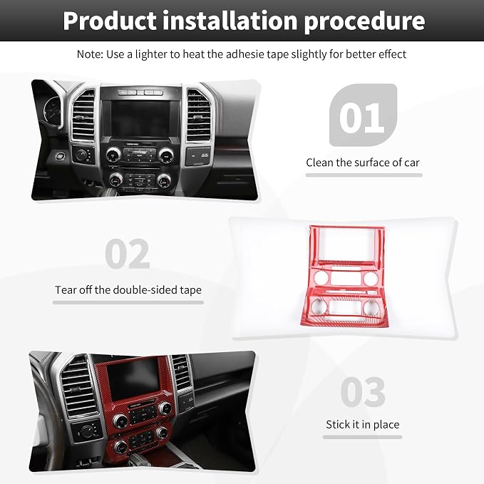 CheroCar Red Carbon Fiber Central Control Navigation & Emergency Light Control Panel Trim Cover Kit Fit for Ford F150 2015-2020 Hazard Light Switch & GPS Screen Surround Decorative Bezels