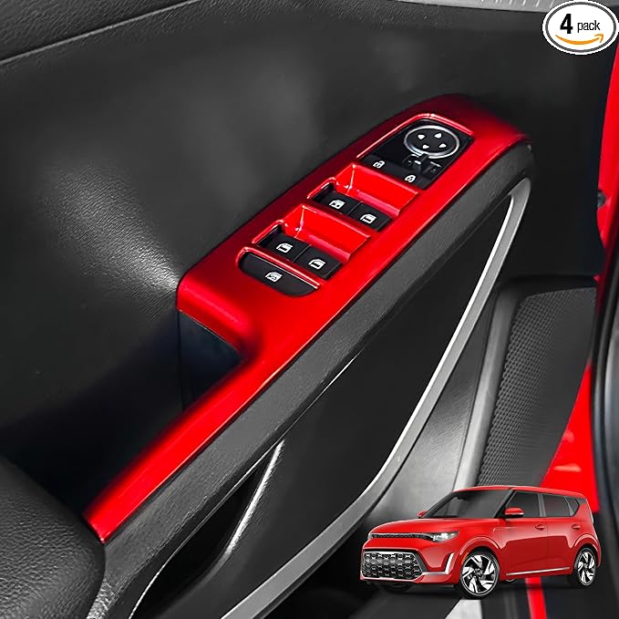 4PCS Door Lock Switch Covers Trim Compatible with Soul 2020-2026 Accessories (Red)